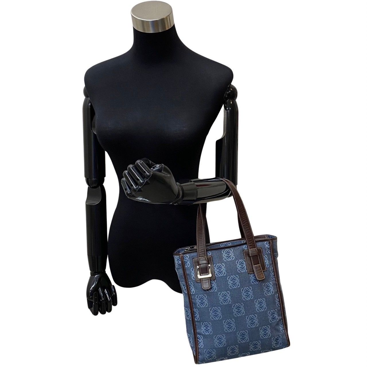 極 美品 保存袋付 LOEWE ロエベ アナグラム ロゴ 総柄 キャンバス 