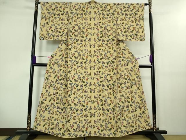 平和屋本店 上 本場琉球紅型 小紋 舞蝶枝葉文 蒸栗色地 ♥ DZAB0755kh5