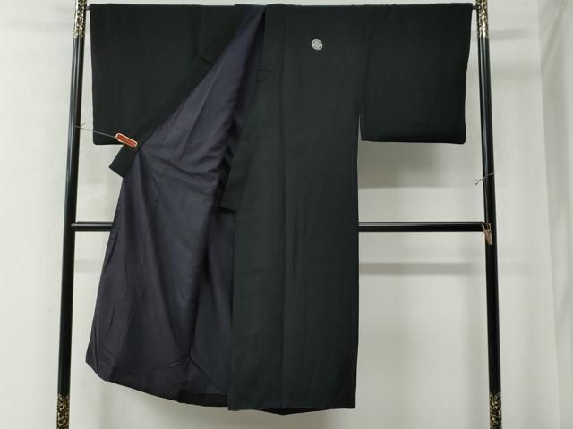 平和屋着物●男性 黒紋付 羽織セット キングサイズ 正絹 CAAW8366yc