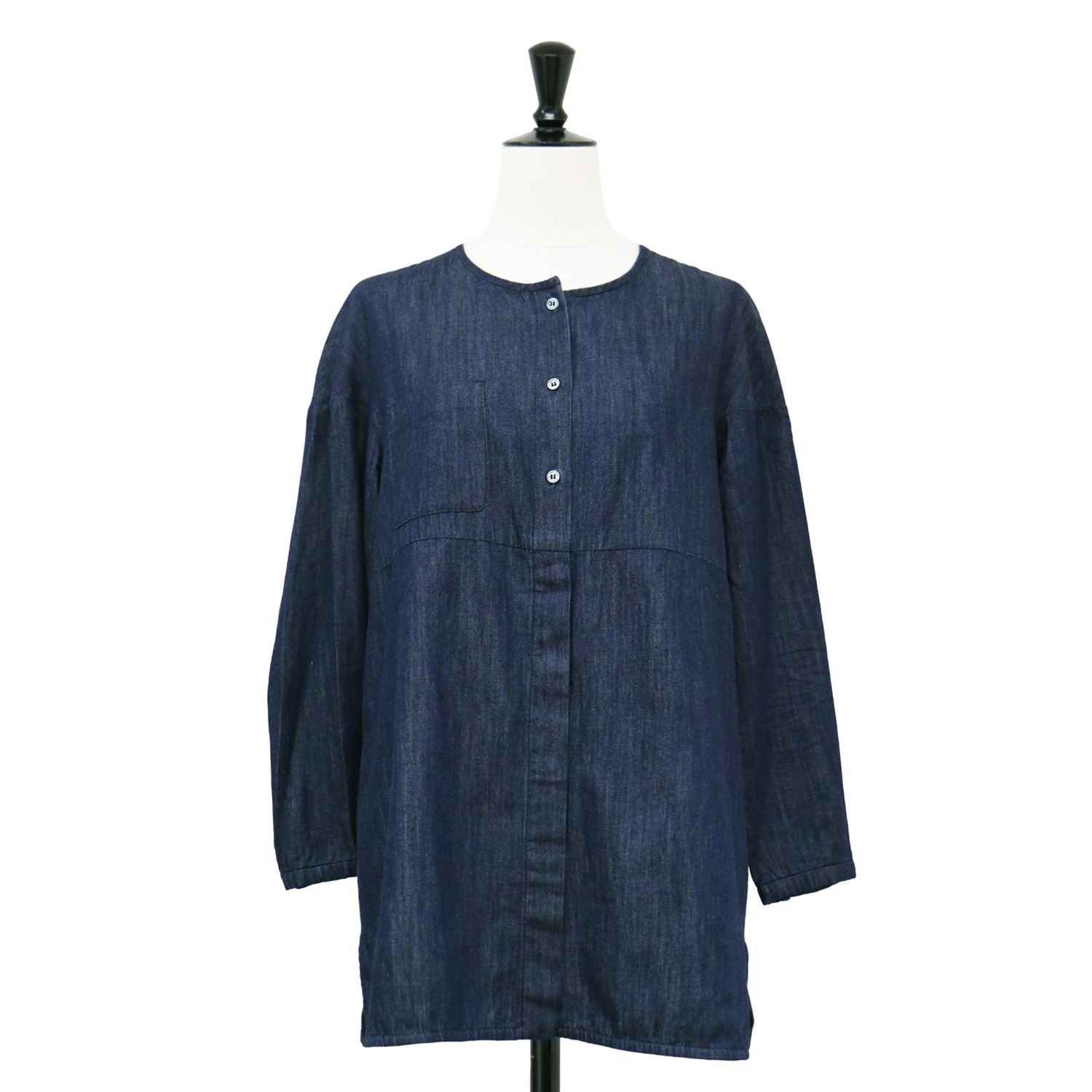 S Max Mara エス マックスマーラ シャツ インディゴ サイズ:36 S / ノーカラー デニム シャツ / ブラウス チュニック クルーネック 長袖 スリット / トップス【レディース】【中古】【K4483】 S Max Mara エス マックスマーラ シャツ インディゴ サイズ:36 S