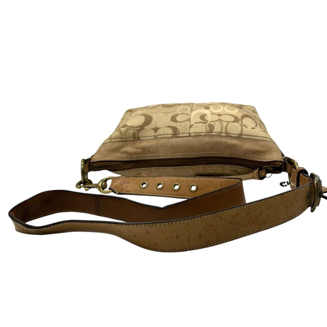 良品 654 コーチ ショルダーバッグ オプティック キャンバス レザー 茶  