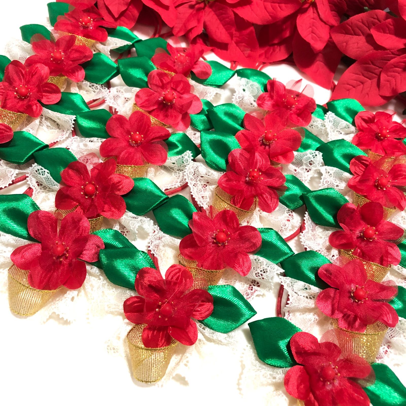 🎄クリスマスポインセチアレースリボン🎄業務用チョーカー【20本