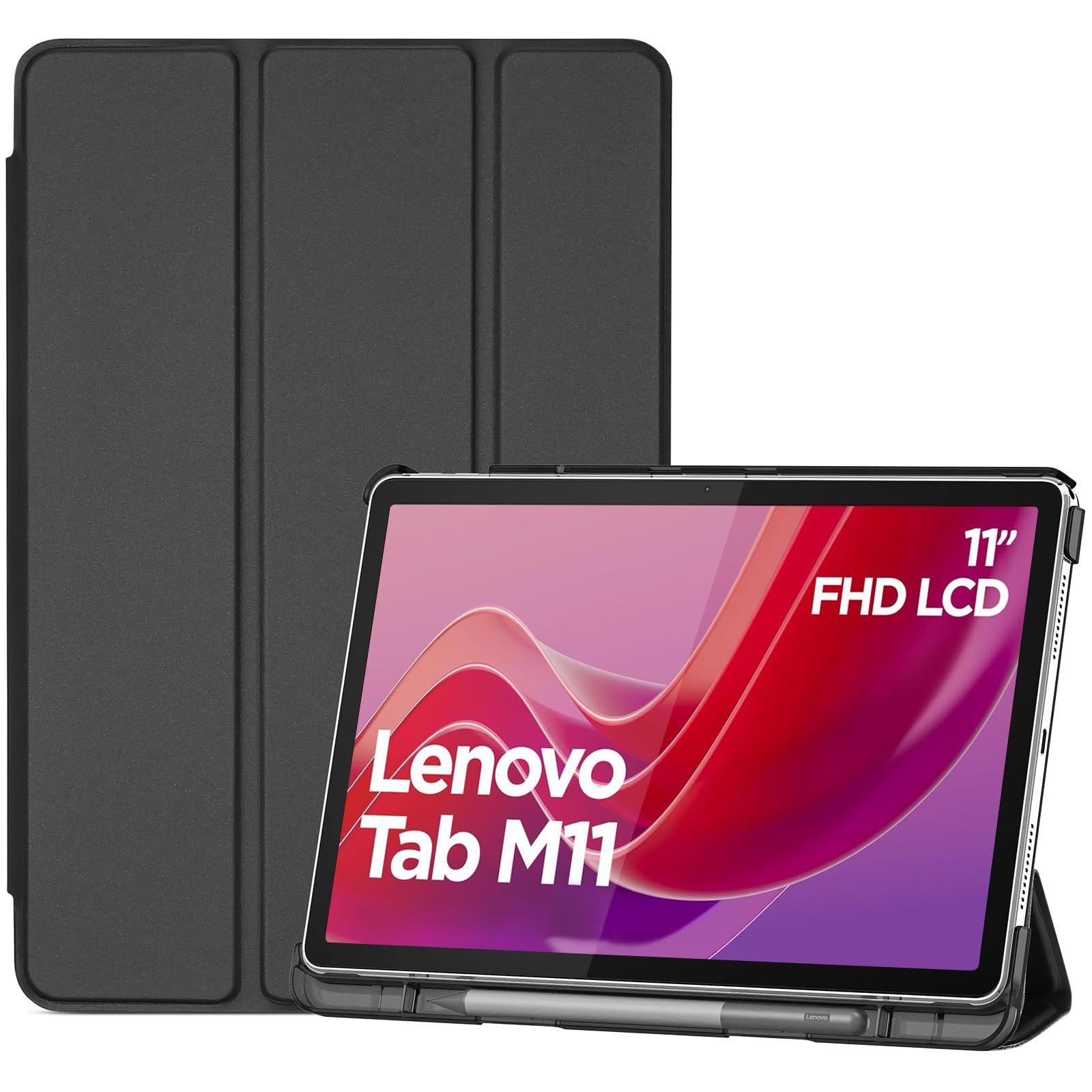 【在庫処分】T11-ブラック Tab Tab Tab Tab Tab Tab LAVIE LAVIE K11、NEC B11、Lenovo M11、Lenovo 対応機種：Lenovo スマートカバー TPUバック オートスリープ/ウェイクに対応 フォリオ ペ