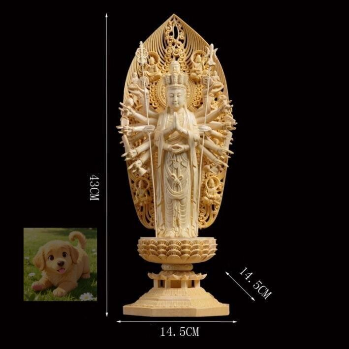 上品 仏教美術 千手観音菩薩 精密彫刻 仏像 手彫り 木彫仏像 仏師手仕上げ品 高さ43cm SKLAD-KIRPICHA_RU