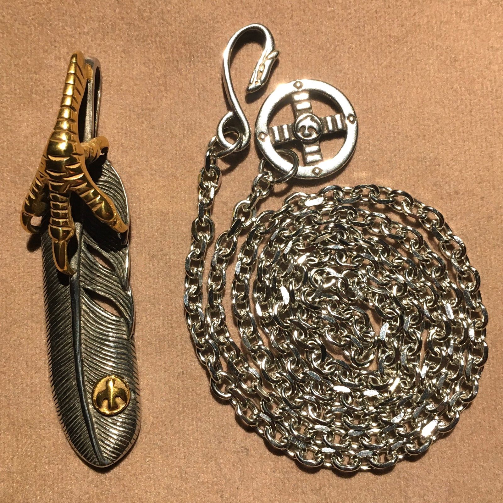 フェザーイーグル金爪ホイールネックレス特大イーグル特大フェザー