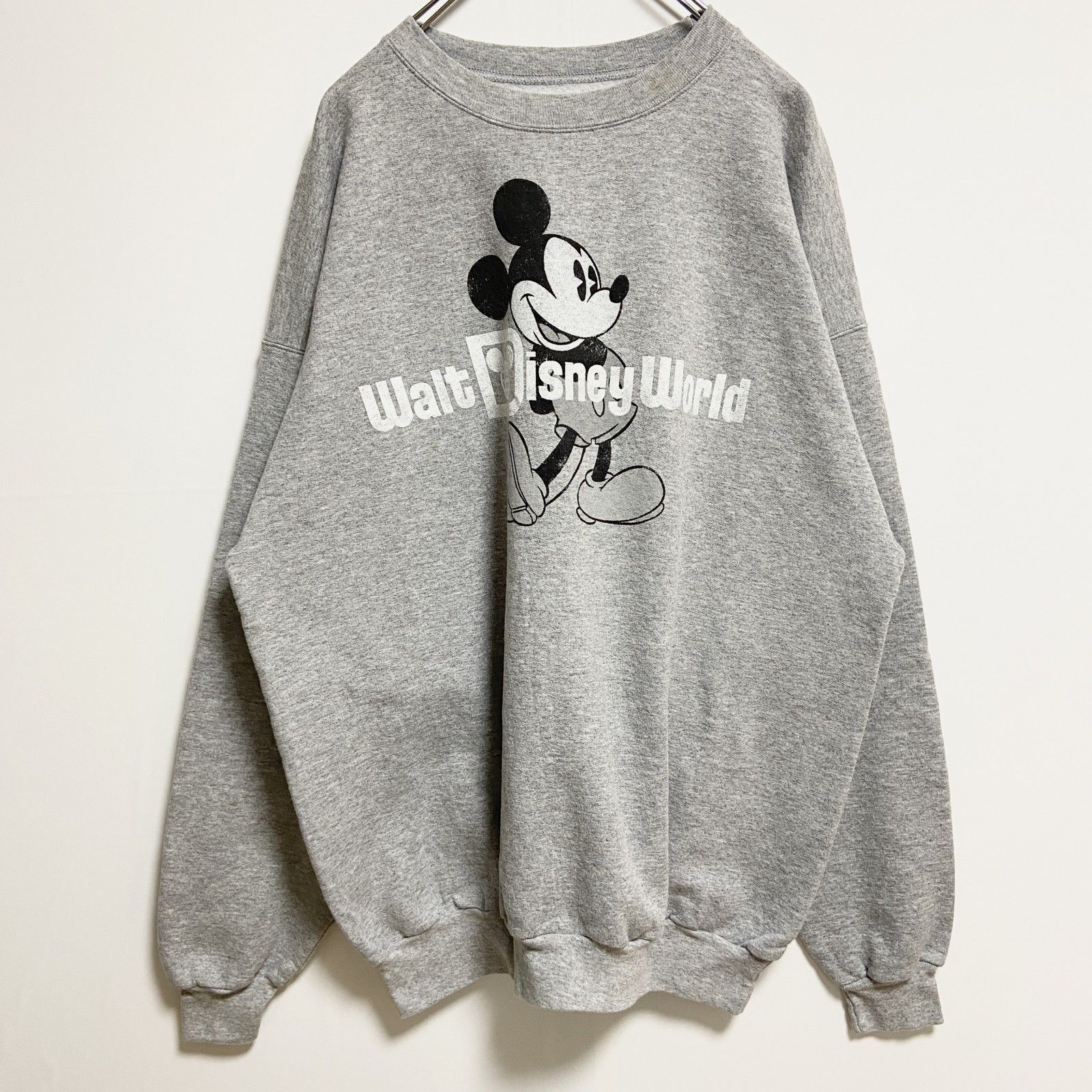古着 used　Disney　ディズニー　長袖公式プリントスウェット　トレーナー　キャラクター　ミッキー　グレー　XLサイズ