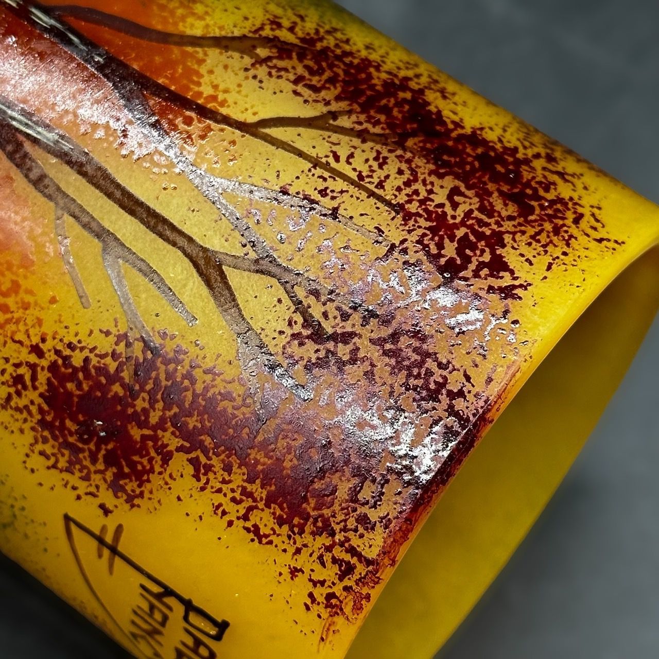 ドームナンシー筒花瓶技法アンテルカレール被せガラス高さ10.5cm