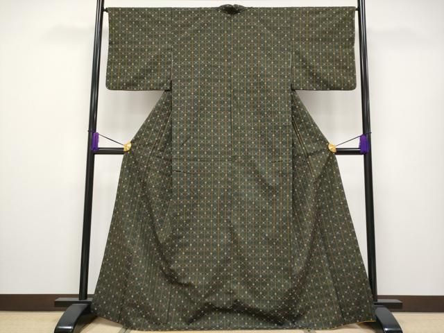 平和屋本店□極上 本場琉球 読谷山花織 紬地 草木染 知花トミ作 黒緑色