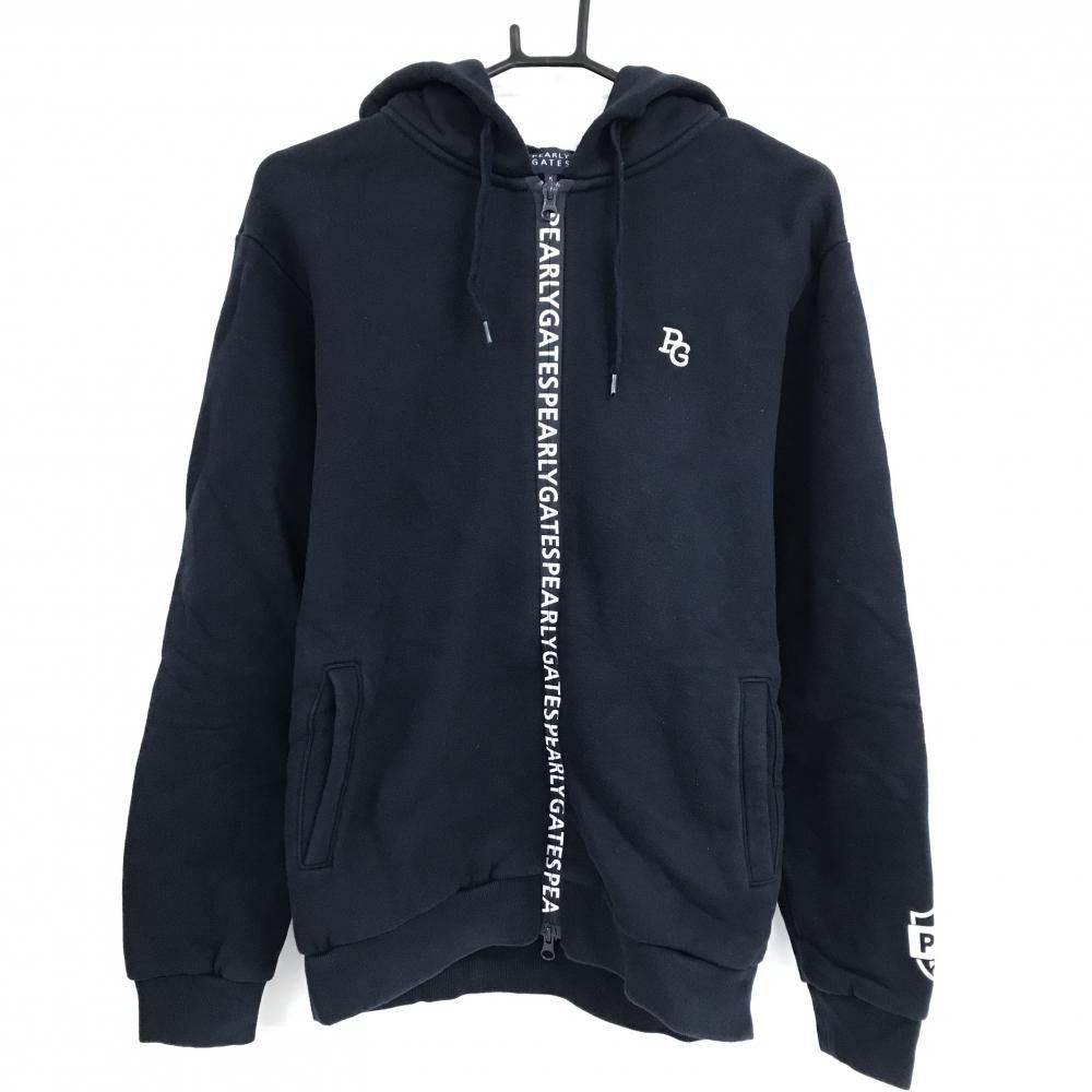 パーリーゲイツ ジップパーカー ネイビー×白 裏起毛 ジップロゴ メンズ 5 L ゴルフウェア PEARLY GATES