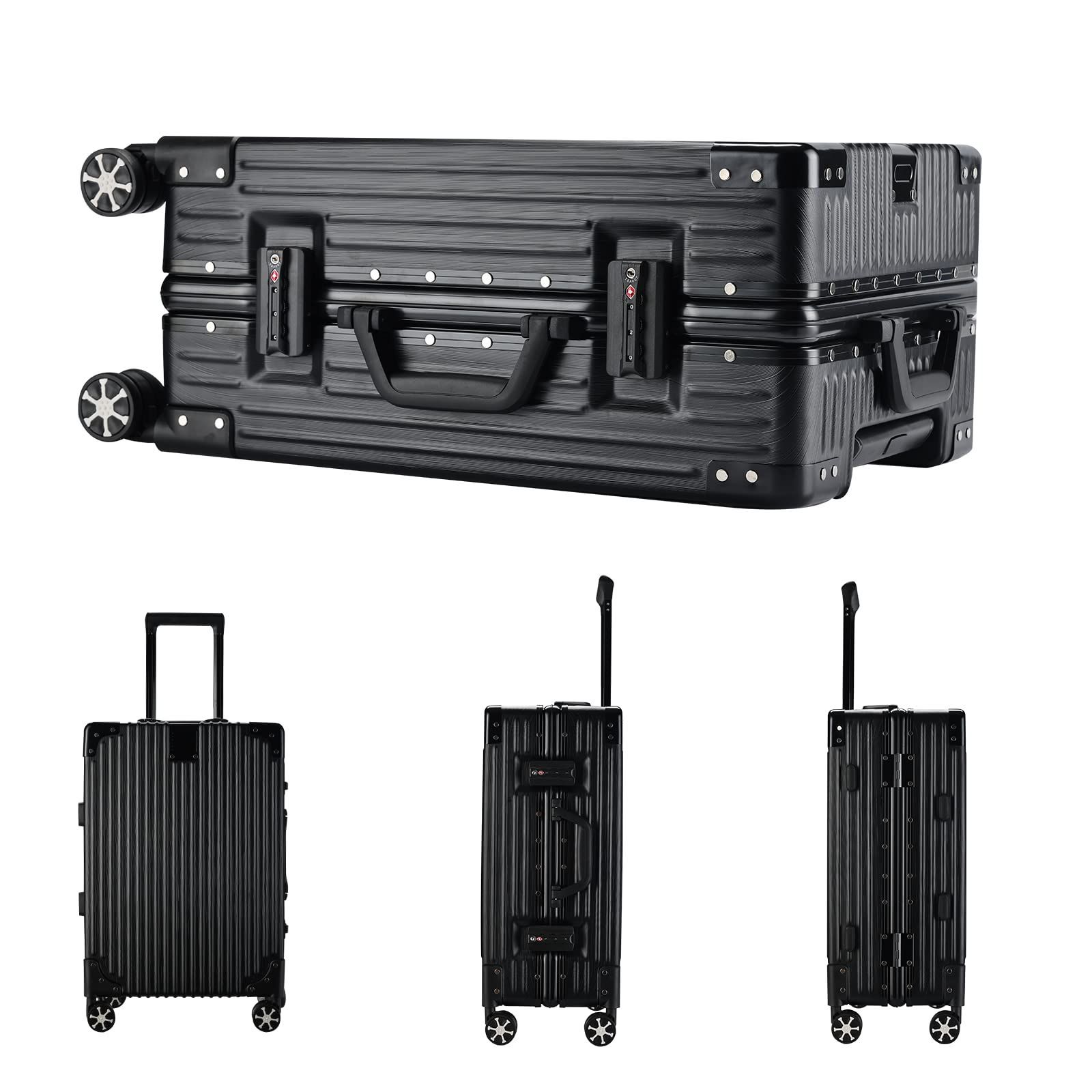大 tsaロック付 出張 ビジネス 保護カバー付き 旅行 耐衝撃 ブラック 静音ダブルキャスター 軽量キャリーバッグ XLサイズ 大型トロリーケース 預け入れスーツケース ケース機内持ち込み 7泊-10泊 キャリー アルミフレーム 100 L スーツケー