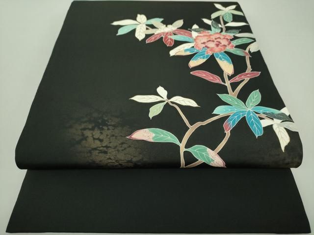 平和屋着物●塩瀬　九寸名古屋帯　駒刺繍　枝花文　金彩　ますいわ屋扱い　正絹　逸品　CAAT0901hy 平和屋着物○塩瀬 九寸名古屋帯 駒刺繍 枝花文 金彩 ます