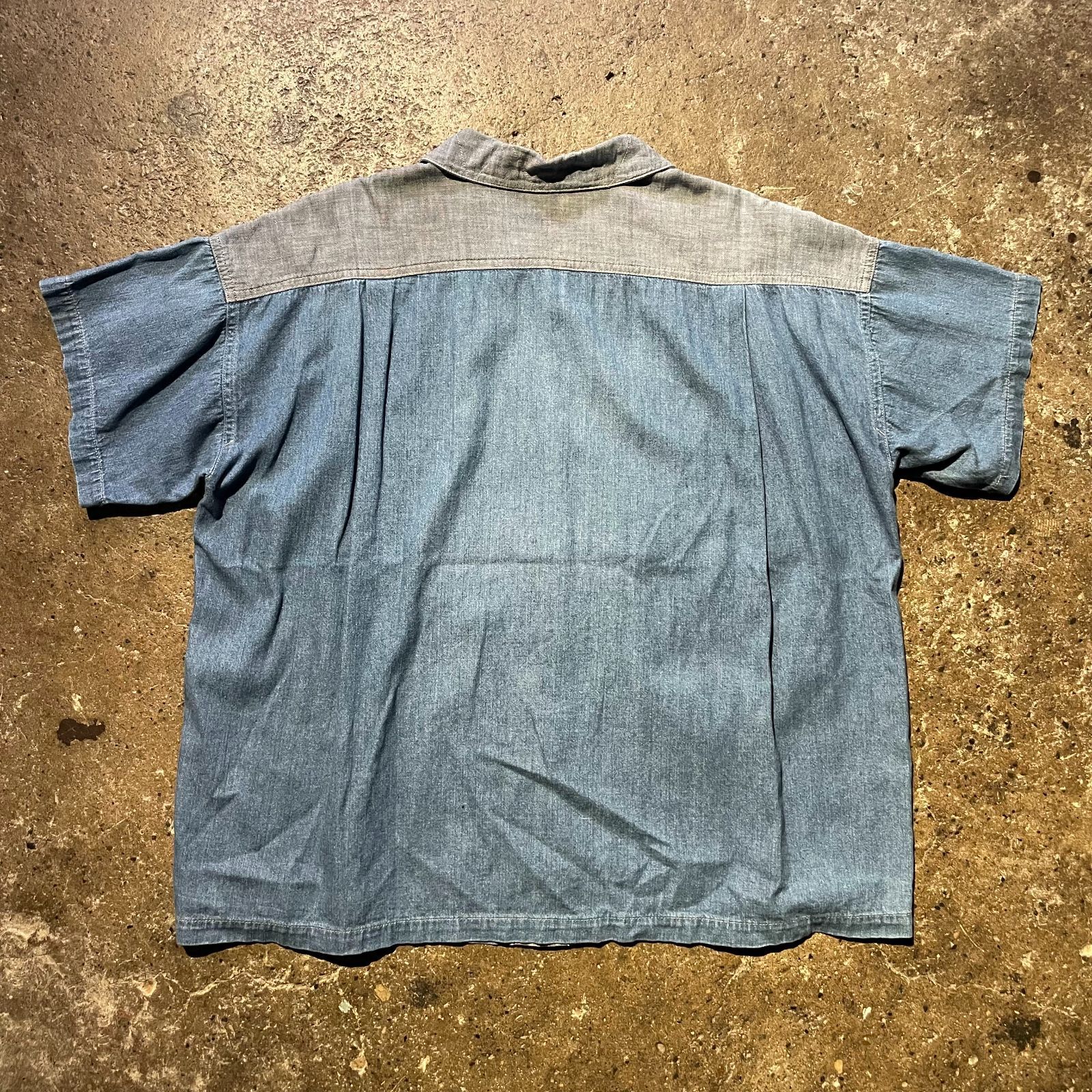 ISSEY MIYAKE ISSEY SPORT 70s ビッグポケット デニム 半袖シャツ イッセイミヤケ イッセイスポーツ 1970s 切替 ボックスシルエット 9号 RF12025