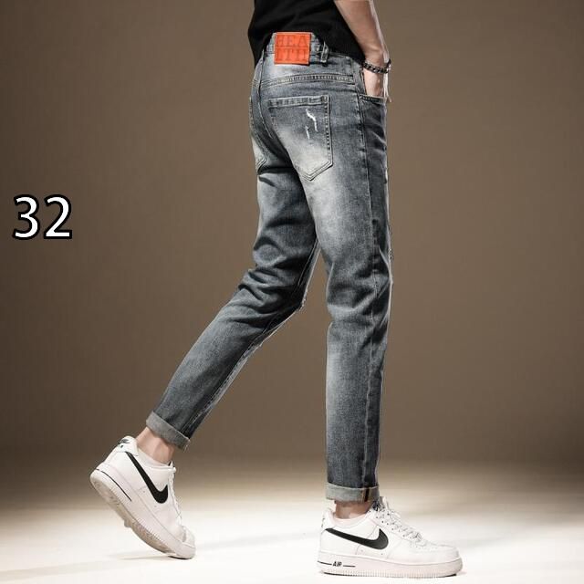 [32]秋冬 コーデ メンズ  服 シンプル ファッション オシャレ 大人 かっこいい 大きいサイズ ストリート 紳士服  アメリカン 九分丈 リップ ジーンズ 薄手 スリムフィット カジュアル ストレー