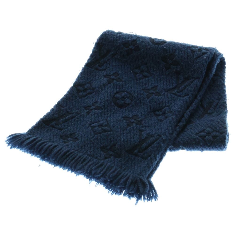 LOUIS VUITTON ルイヴィトン エシャルプ ロゴマニア モノグラム フリンジ マフラー ブルー M75504