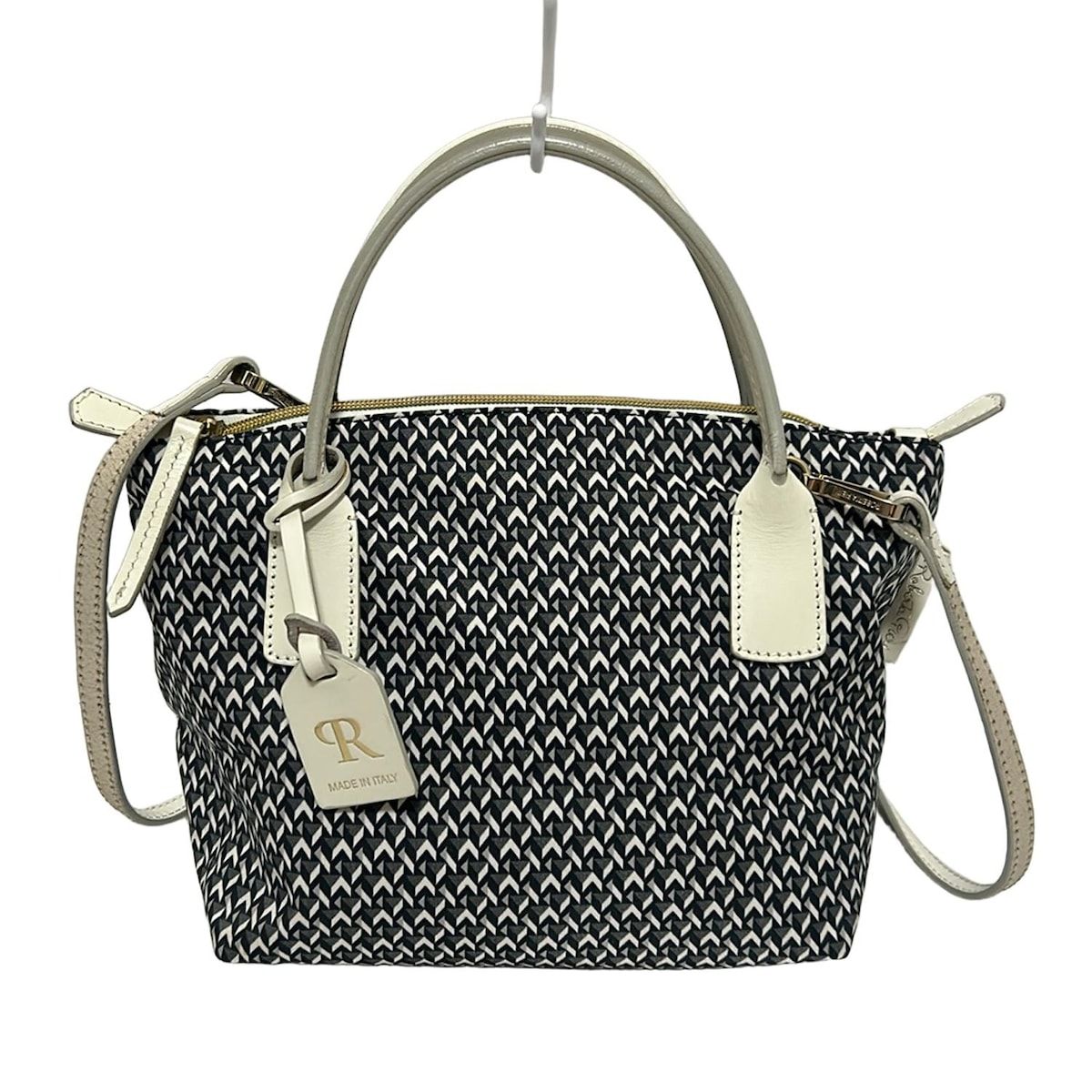 ROBERTA PIERI ロベルタピエリ ハンドバッグ TATAMI MINI DUFFLE 2WAY ND 白×黒 レザー