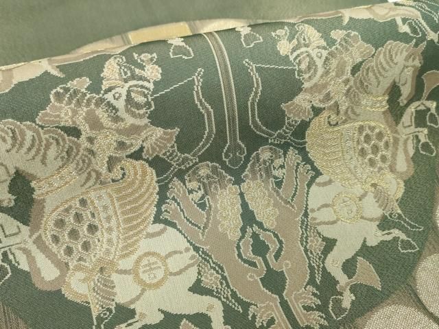 平和屋本店□最高級 人間国宝 北村武資 経錦 六通柄袋帯 狩猟連珠紋 藍  