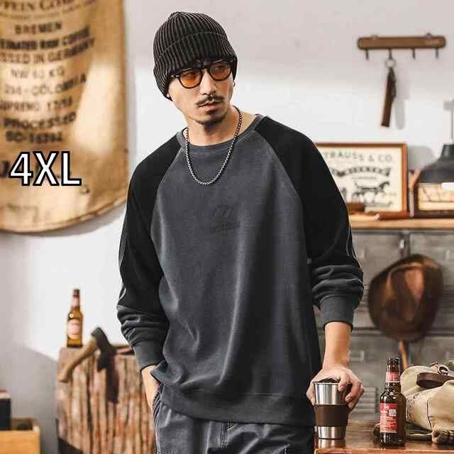 4XL 秋冬 メンズ 服 シンプル ファッション オシャレ 大人 かっこいい 大きいサイズ ストリート 紳士服 アメリカン レトロ 350 グラム スウェット シャツ 秋冬 ワッフル 長袖 T