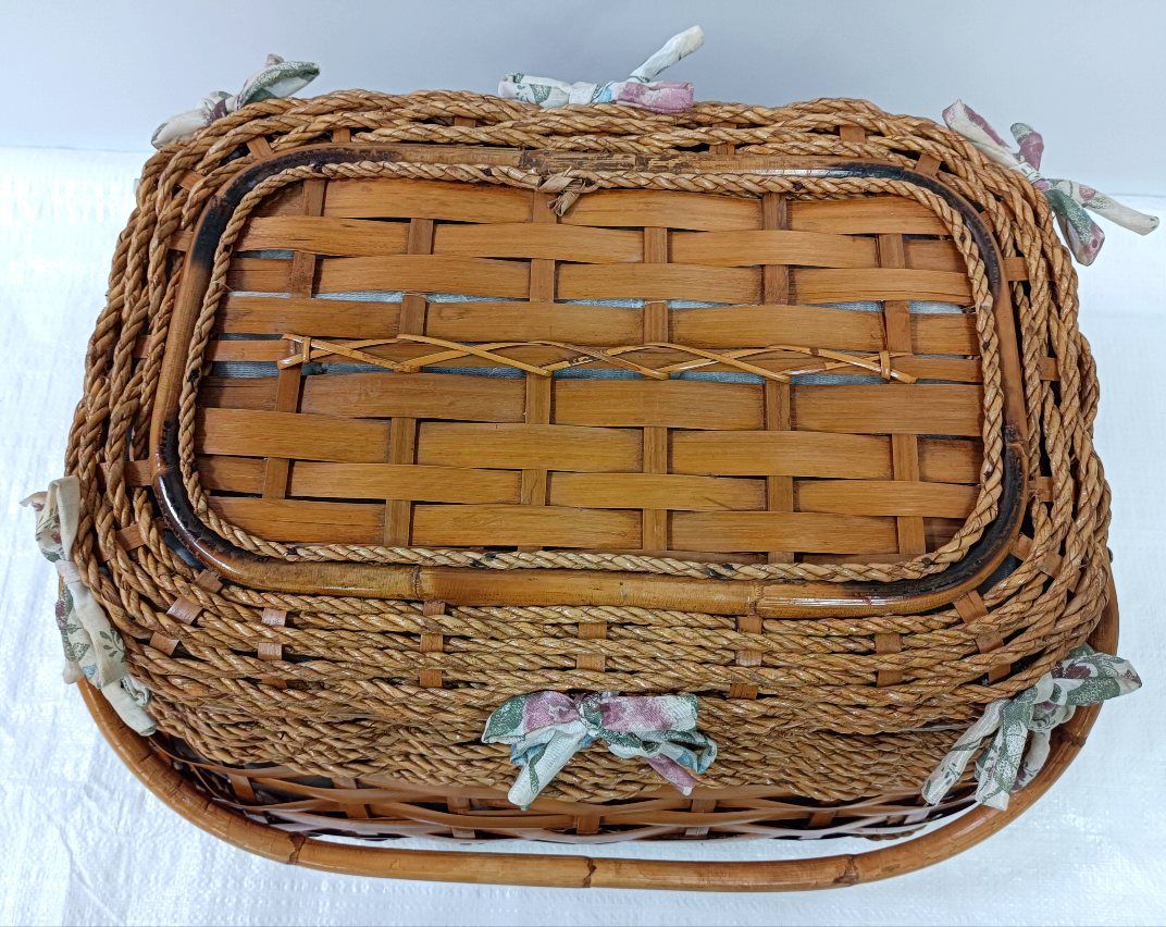 USAヴィンテージ Picnic Time 大型バンブーバスケットセット