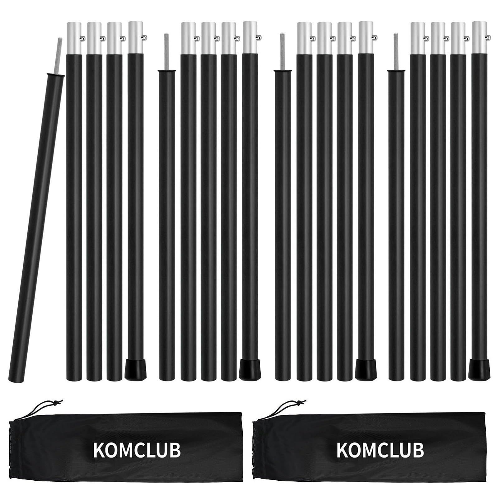 PackageQuantity 2 KOMCLUB テントポール タープポール 75cm～190cm全長 19mm直径 アルミ製 5節連結 ポール 4本セット ブッシュボタン式 組立簡単 コンパクト 収納袋付き 天幕用ポール アルミポール キャノピーポール キ