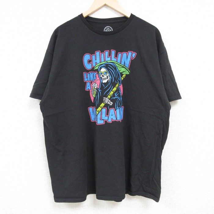 XL/古着 半袖 Tシャツ メンズ 死神 大きいサイズ コットン クルーネック 黒 ブラック 24jun24 中古