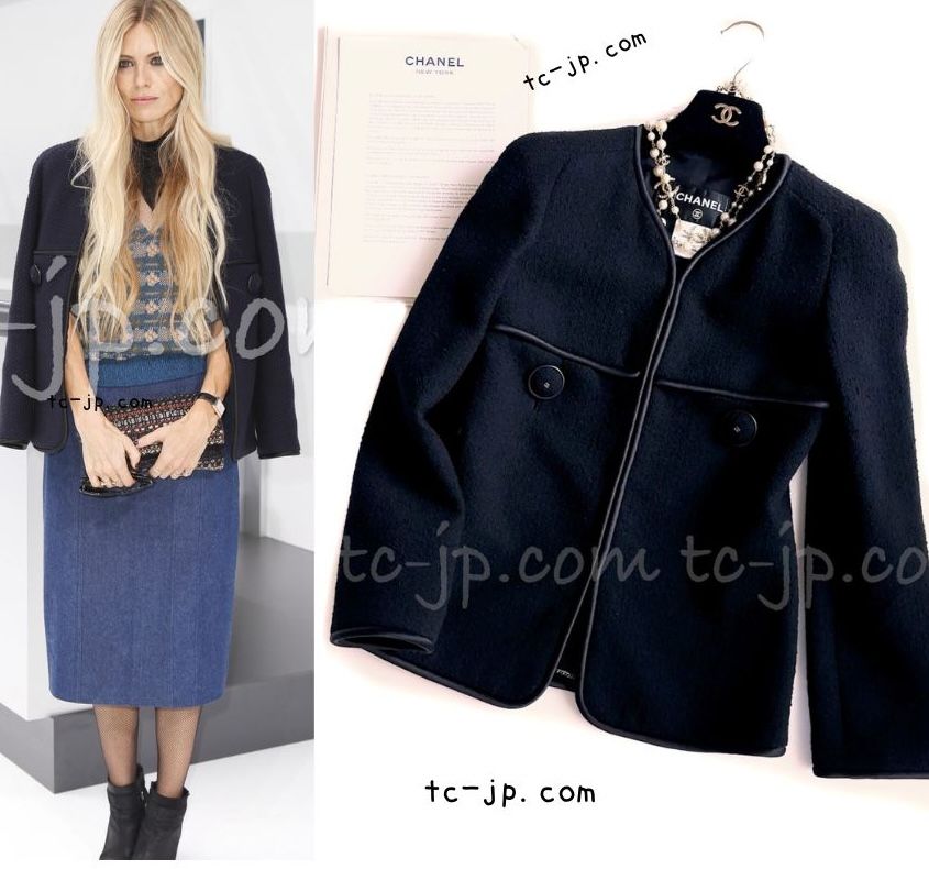 CHANEL - シャネル ジャケット CHANEL ブラック 黒 ウール パイピング ノーカラー ココボタン 34 36 38 シャネル ジャケット CHANEL ブラック 黒 ウール パイピング