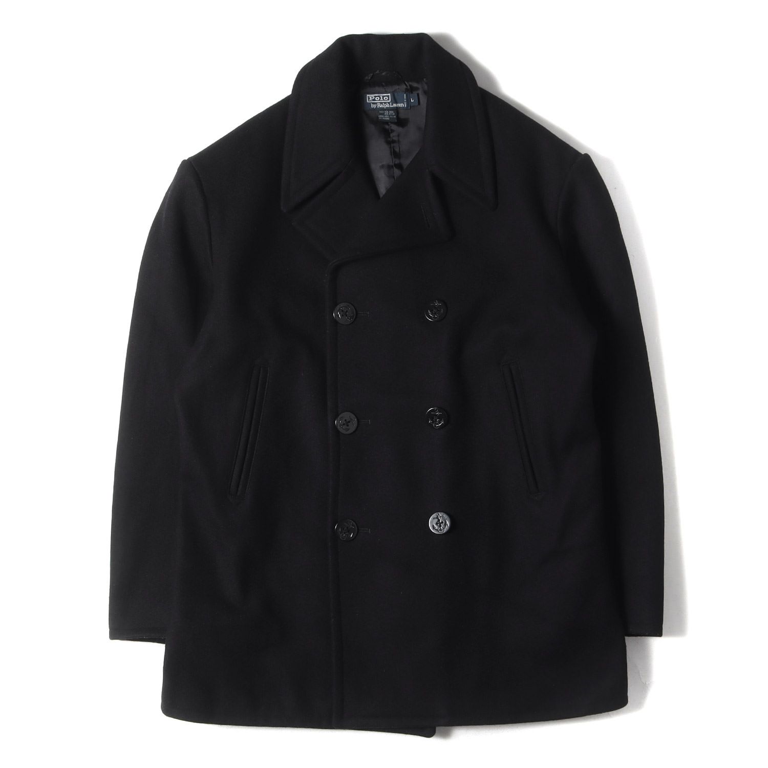 POLO Ralph Lauren ポロ ラルフローレン コート サイズ:L メルトン ウール ロング ピーコート ブラック 黒 アウター ジャケット ブルゾン 上着【メンズ】