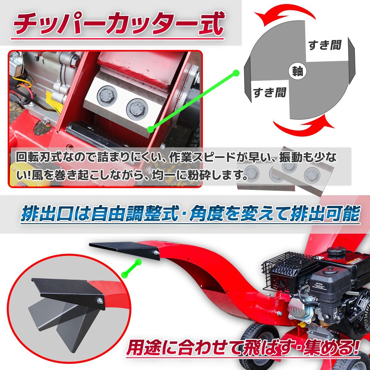 売りです万能粉砕機 ウッドチッパー7.5馬力 最大処理径70mm 粉砕機 ガーデンシュレッダー 日本語説明　赤色 その他