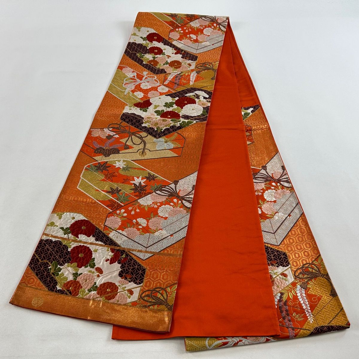 503my9◇河合美術織物 鏡裏文 瑞鳥 金銀糸 六通 袋帯 百貨店