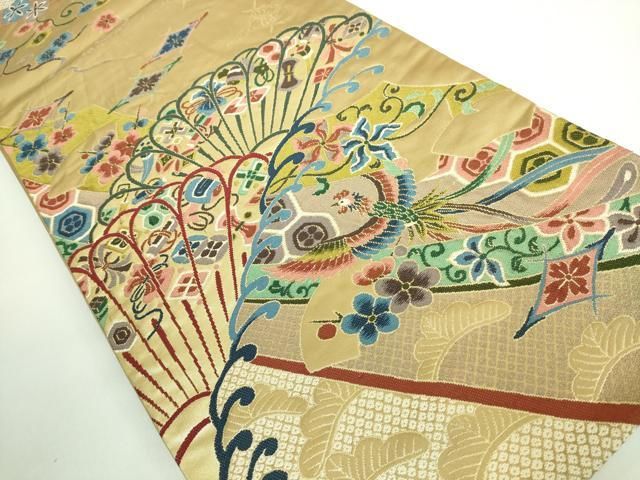 平和屋本店□極上 西陣 白綾苑大庭 六通柄袋帯 鳳凰吉祥花文 金糸 共箱