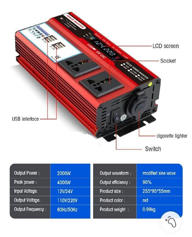 インバーター 24v 正弦波 2000w 100v 50Hz 60Hz切替 高品質 正弦波インバーター2000W 24v/100V 瞬間最大4000W