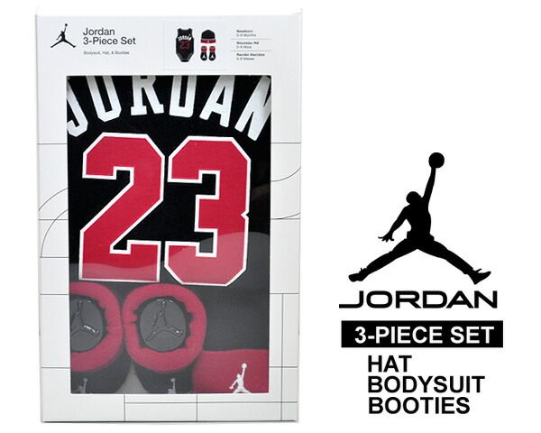 ナイキ ジョーダン スリーピースセット NIKE JORDAN 3-PIECE SET HAT|BODYSUIT|BOOTIES lj0208-023 ブラック レッド ベビー インファント ロンパース