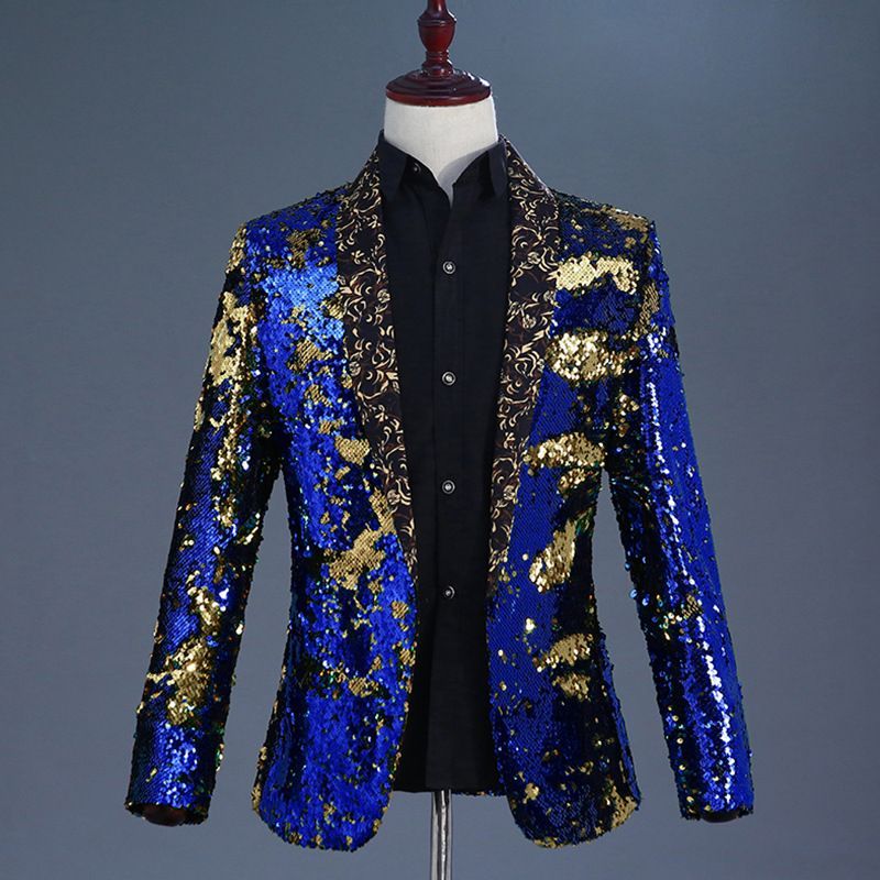 上質2点 ブルー 青 スーツセット6色展開スパンコール タキシード ステージ衣装メンズ上着ズボン司会 演奏会 発表会