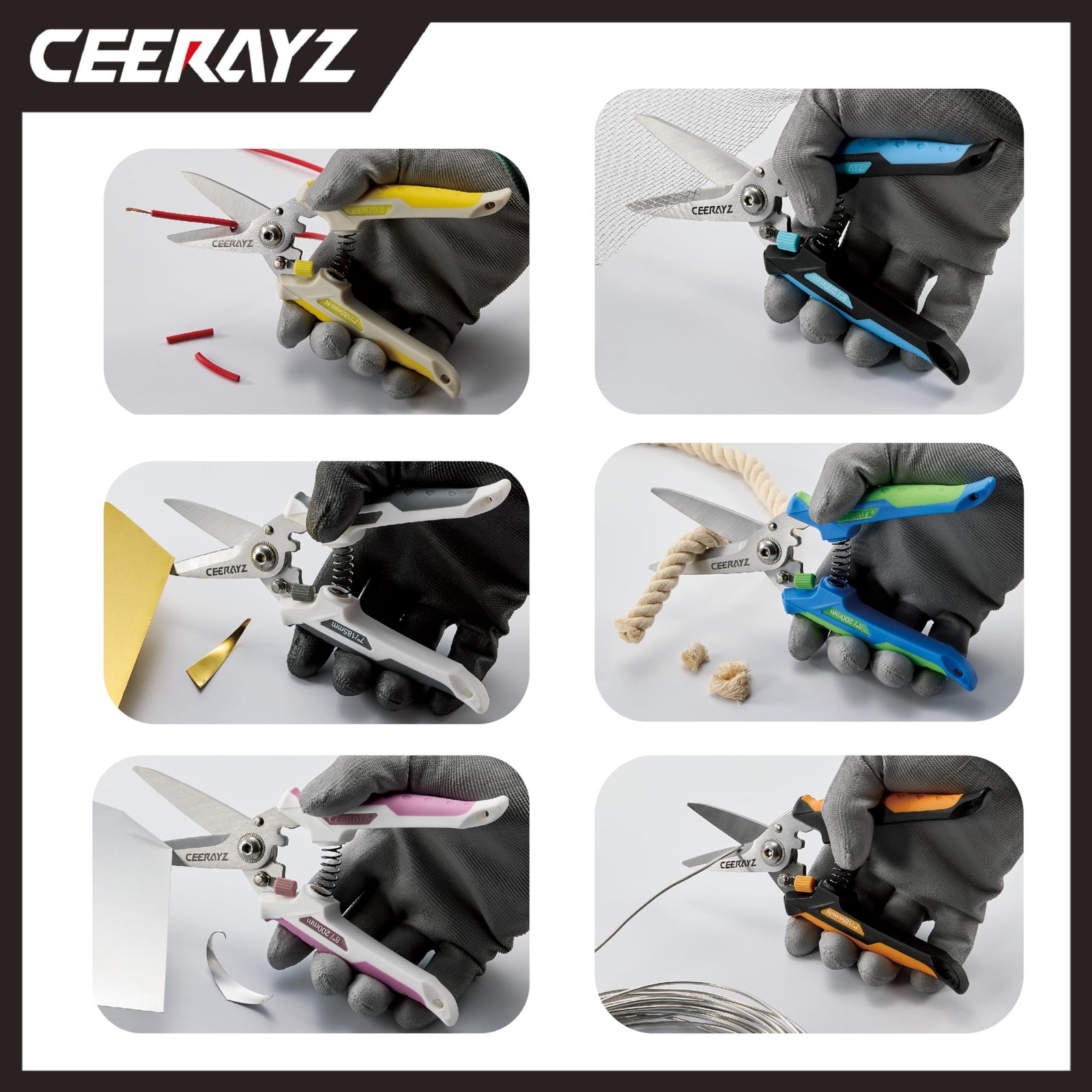新品 CEERAYZ ハサミ 185mm ノッチ 多目的重作業用 420日本製ステンレス鋼採用 工業用ハサミ 万能ハサミ 金属加工 剪定 ガーデニング用 剪定用 保護シース＆磁気ホルダー付 - ブルー。グリーン