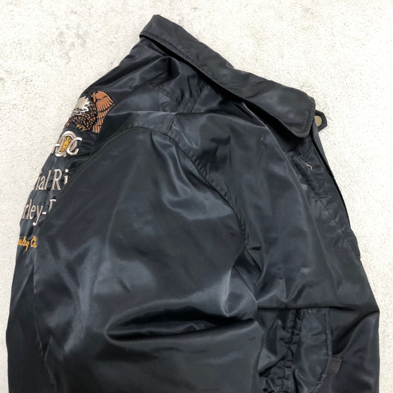 【美品】牛革 Harley Davidson 黒 MA1ボンバージャケット 120周年記念ボンバージャケット ブラック -ハーレーダビッドソン