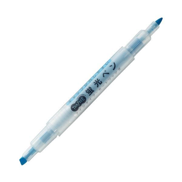 まとめ) TANOSEE キャップが外しやすい蛍光ペン ツイン 青×10本