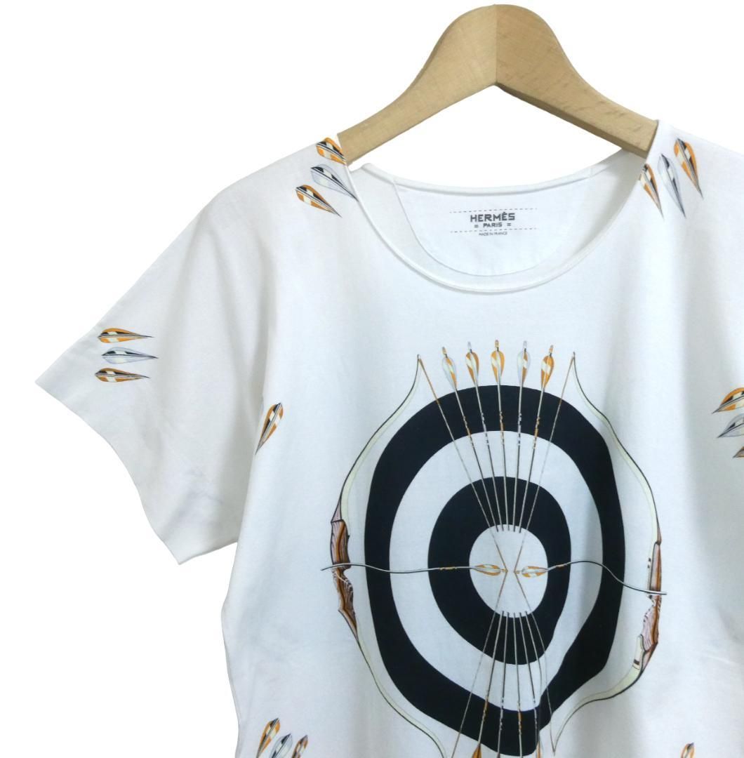 HERMES エルメス Tシャツ カットソー 的 羽根 矢 プリント クルー