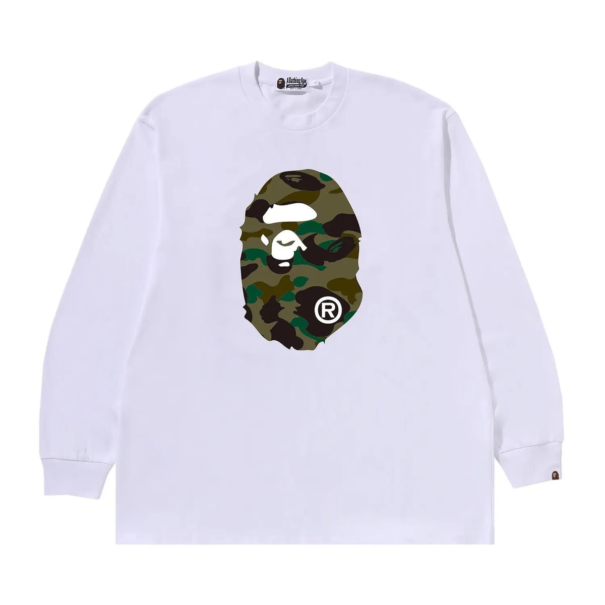 A BATHING APE®ロングスリーブTシャツ Lサイズ ホワイト（袋付き） A BATHING APE アベイシングエイプ ロンT ホワイト sizeL 瑞穂店