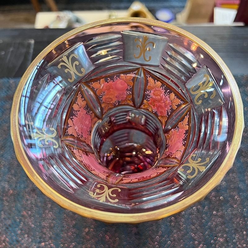 ベネチアングラス フラワーベース 花瓶 ガラス ピンク ルビー 