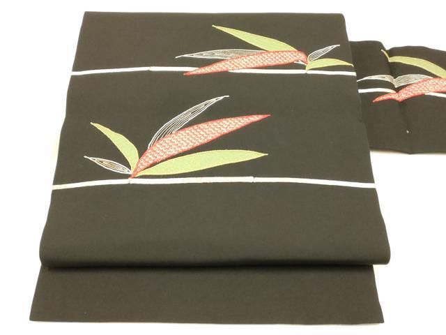 平和屋着物◎九寸名古屋帯 駒刺繍 絞り 笹文 黒地 金銀糸 正絹 逸品 AAAP6091fw - メルカリ