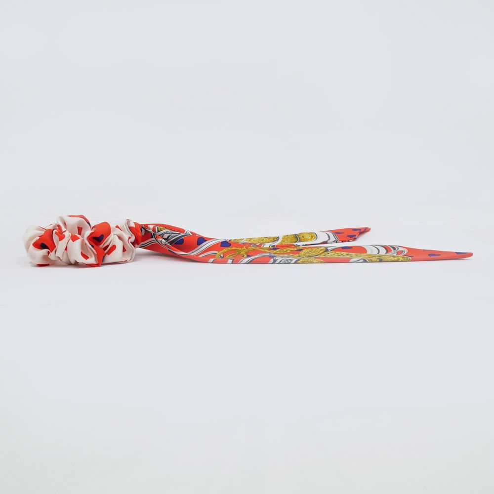 名東】エルメス シュシュ ベッラ オレンジ シルク ヘアアクセサリー
