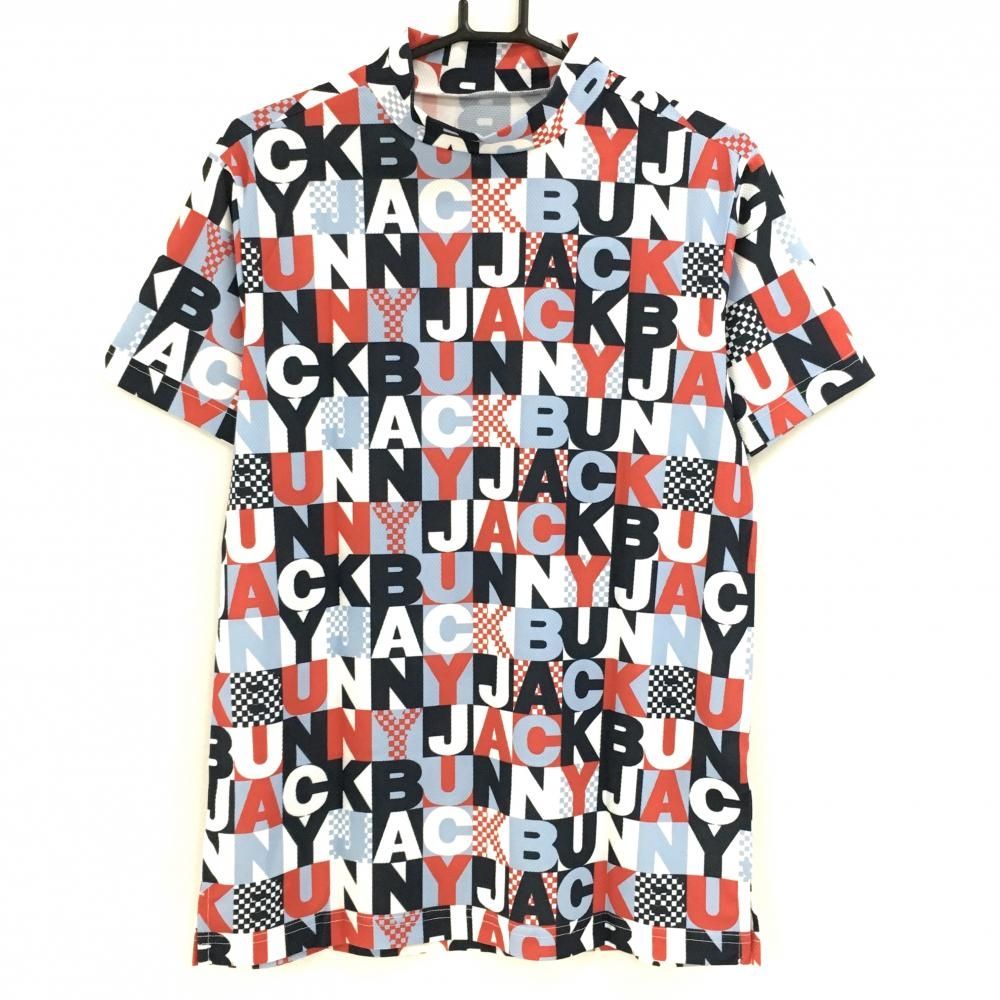 新品】ジャックバニー 半袖ハイネックシャツ 白×ネイビー×レッド