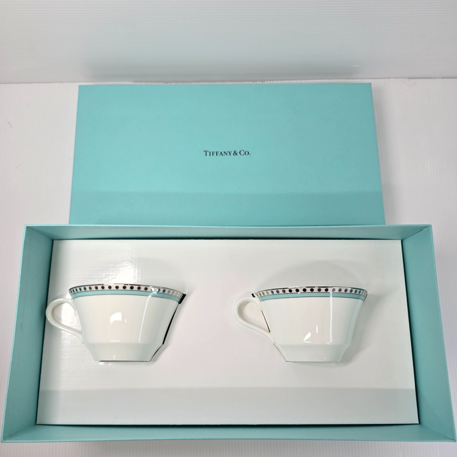 新品未使用】ティファニー Tiffany プラチナブルーバンド カップ＆ソーサー 2セット☆ペアカップ ティーカップ - メルカリ