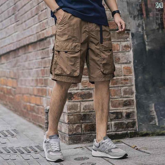 L メンズ ファッション 服 男性用 オシャレ シンプル 大人 かっこいい 大きいサイズ ストリート 紳士服 アメリカン レトロ フロント 機能的 大きい ポケット カーゴ ショーツ 夏 薄手 アミ カーキ カジュアル 五分丈 パンツ