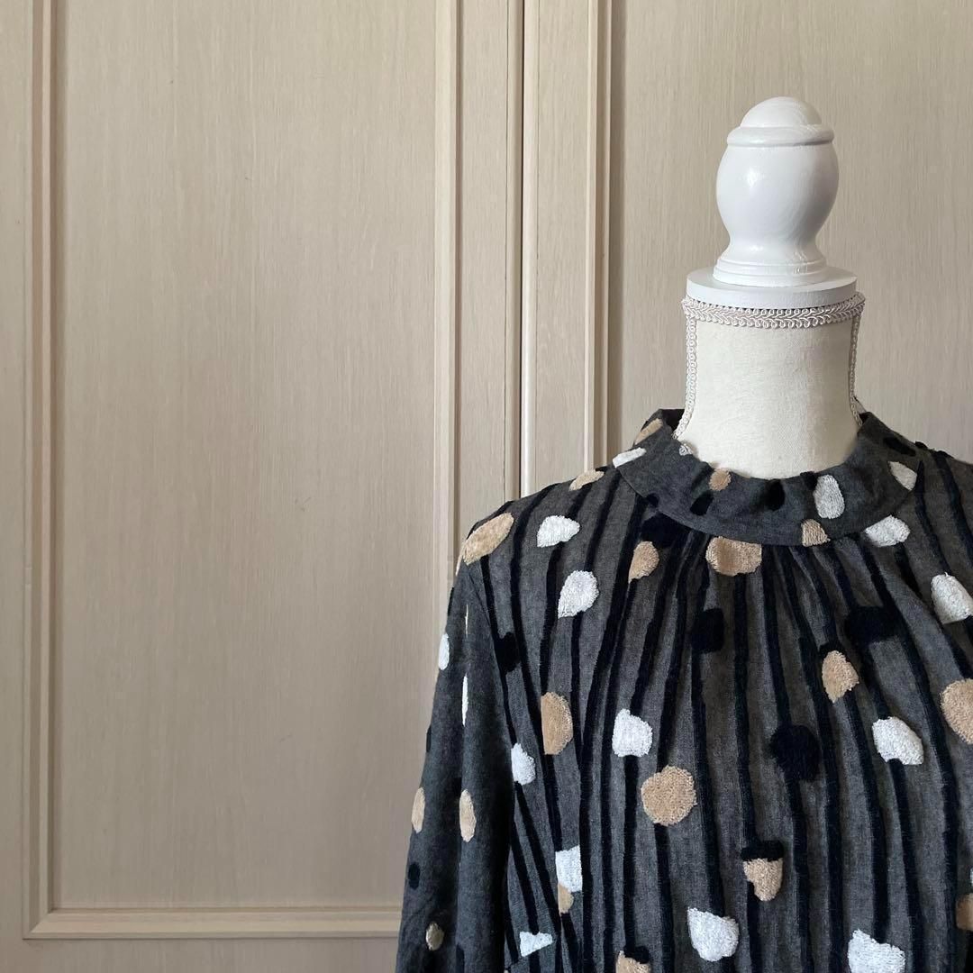 9 ヒロコビス HIROKOBIS 総柄 ワンピース 大きいサイズ お呼ばれ デート オフィスカジュアル 食事会 お出かけ 上品 グレイトフルデッド グレー