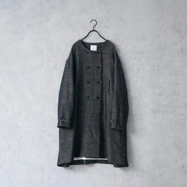 MAGALI | ウールリネンへリンボン・ダブルボタンコート (フォグ