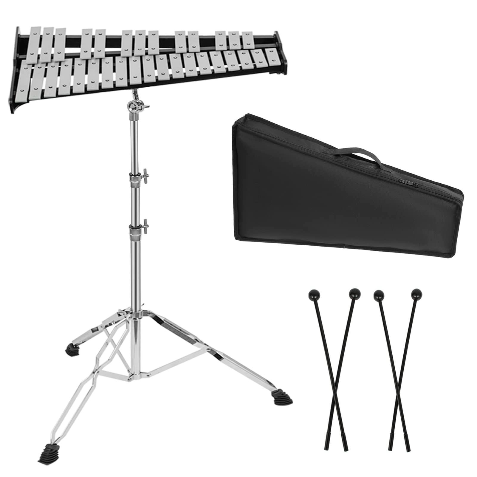 新着商品 シルバー 高さ調節 学芸会 発表会 音楽会 演奏 収納ケース付き スタンド マレット4本 卓上鉄琴 オルフ楽器 グロッケン 鉄琴 32音 BQKOZFIN