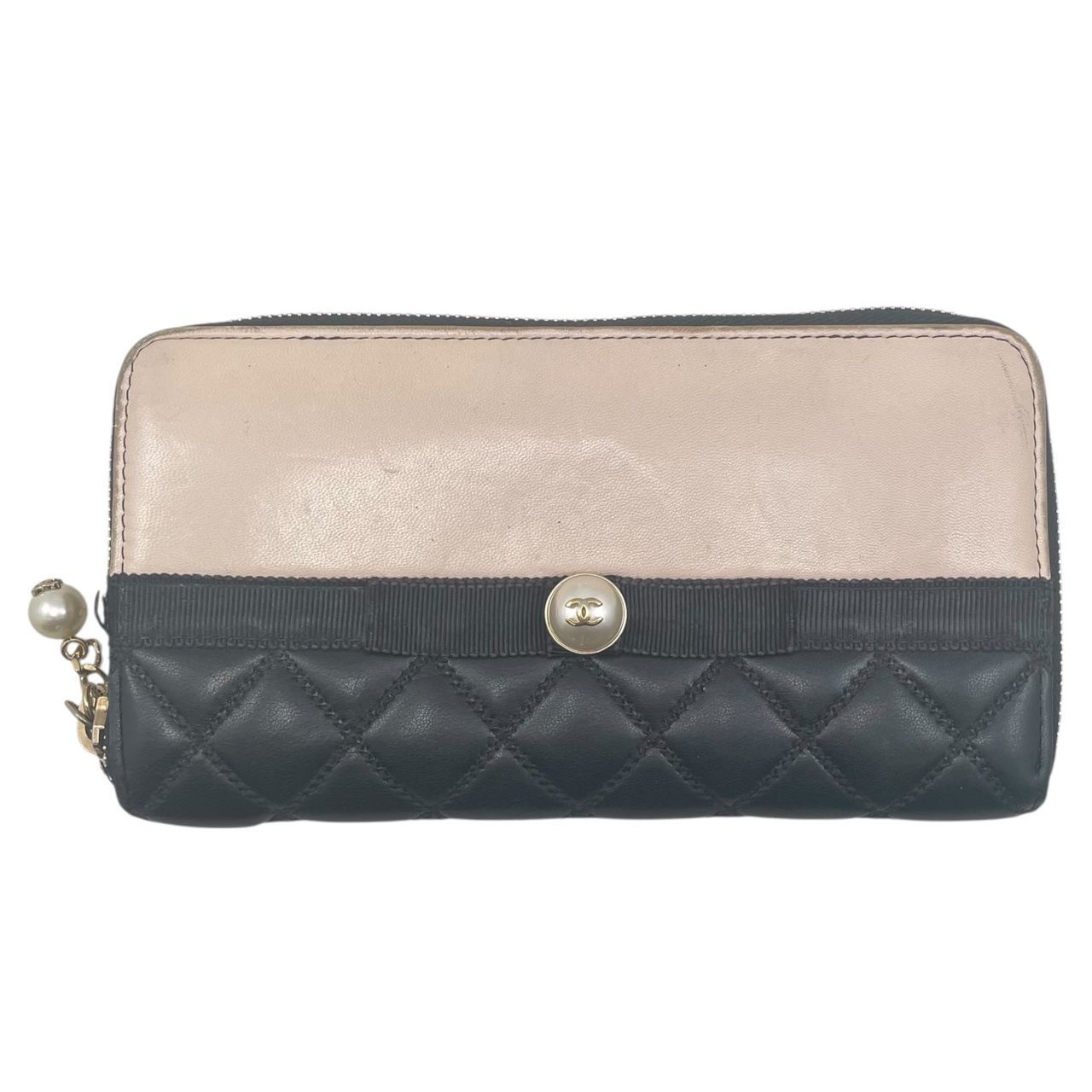 ☆EM0840 CHANEL シャネル レディース 長財布 パール ジッピー 