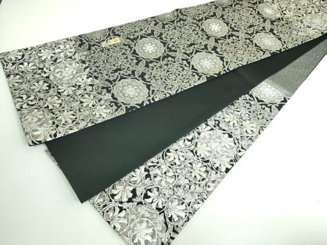 平和屋本店■極上　金彩友禅　卓越技能者・名工・和田光正　六通柄袋帯　洋花文　黒地　銀糸　逸品　新品　DZAA6519kh5 平和屋本店□極上 金彩友禅 卓越技能者・名工・和田光正 六通柄袋帯 正