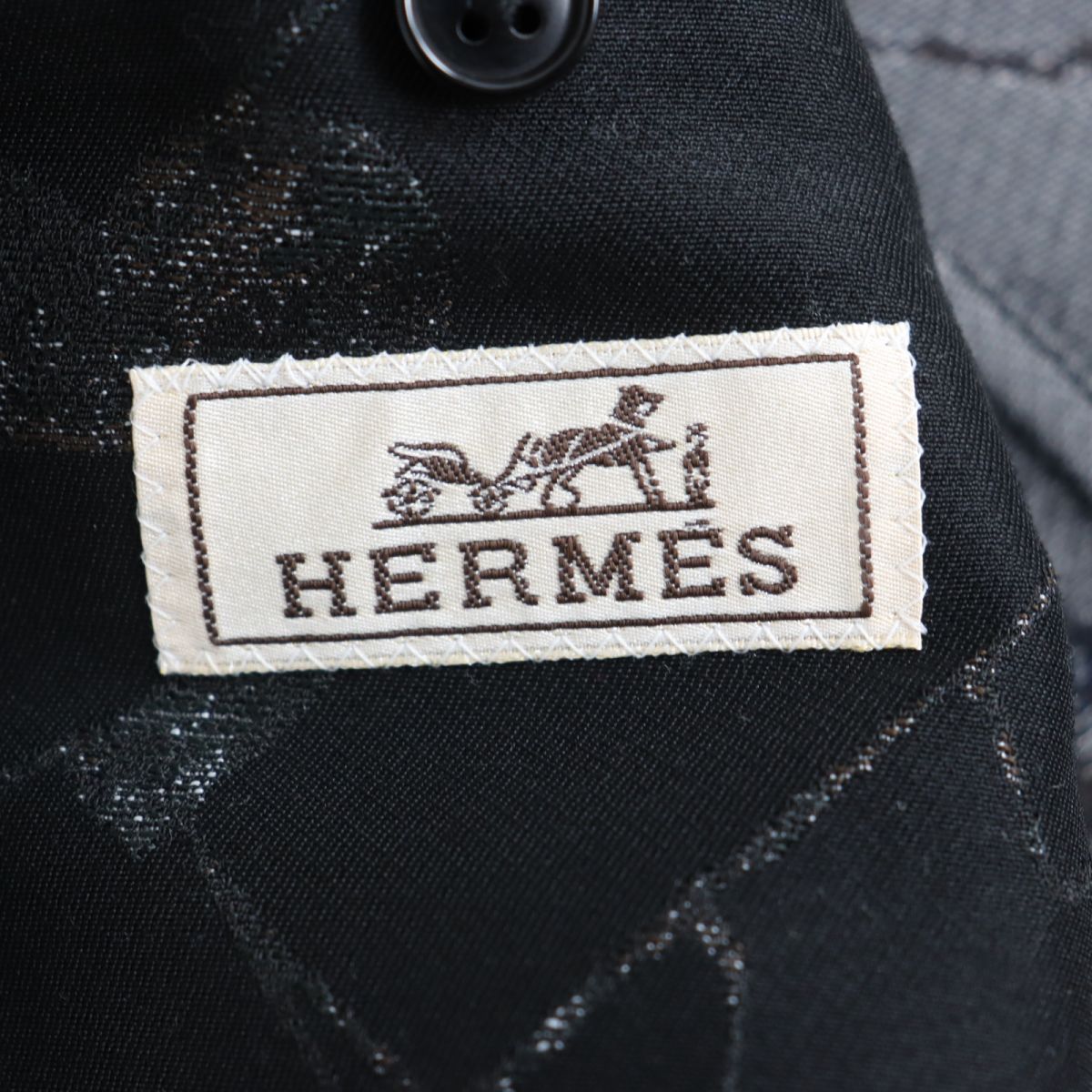 極美品◆2018年製 HERMES エルメス トランプ柄 コットン シングルジャケット/テーラードジャケット ブラック 48 イタリア製 正規品