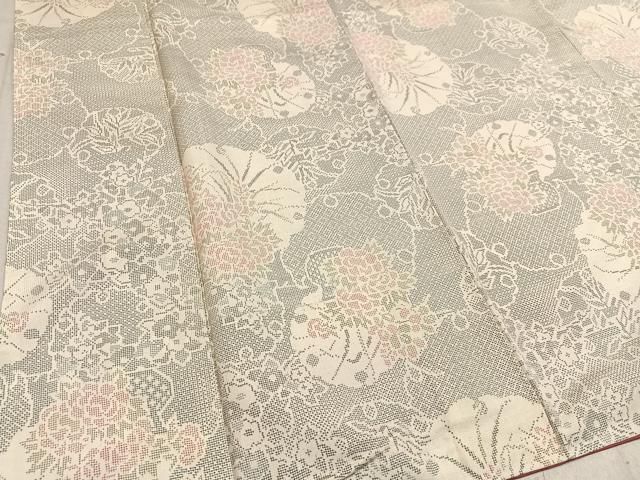 平和屋着物○本場大島紬 白大島 9マルキ 雪輪飾花文 正絹 逸品